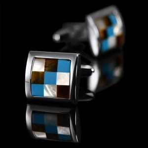 Aquamarine Squared Silver Border Cufflinks FSCUFFS013