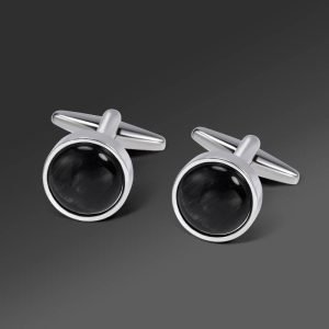 Simple Black Round Cufflinks FSCUFFS003