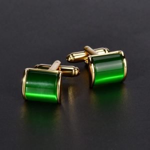 Yellow Gold Colour Emerald Green Cufflinks FSCUFFS004