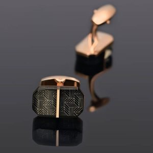 Radiant Gold-Plated Black Cufflinks FSCUFFS006